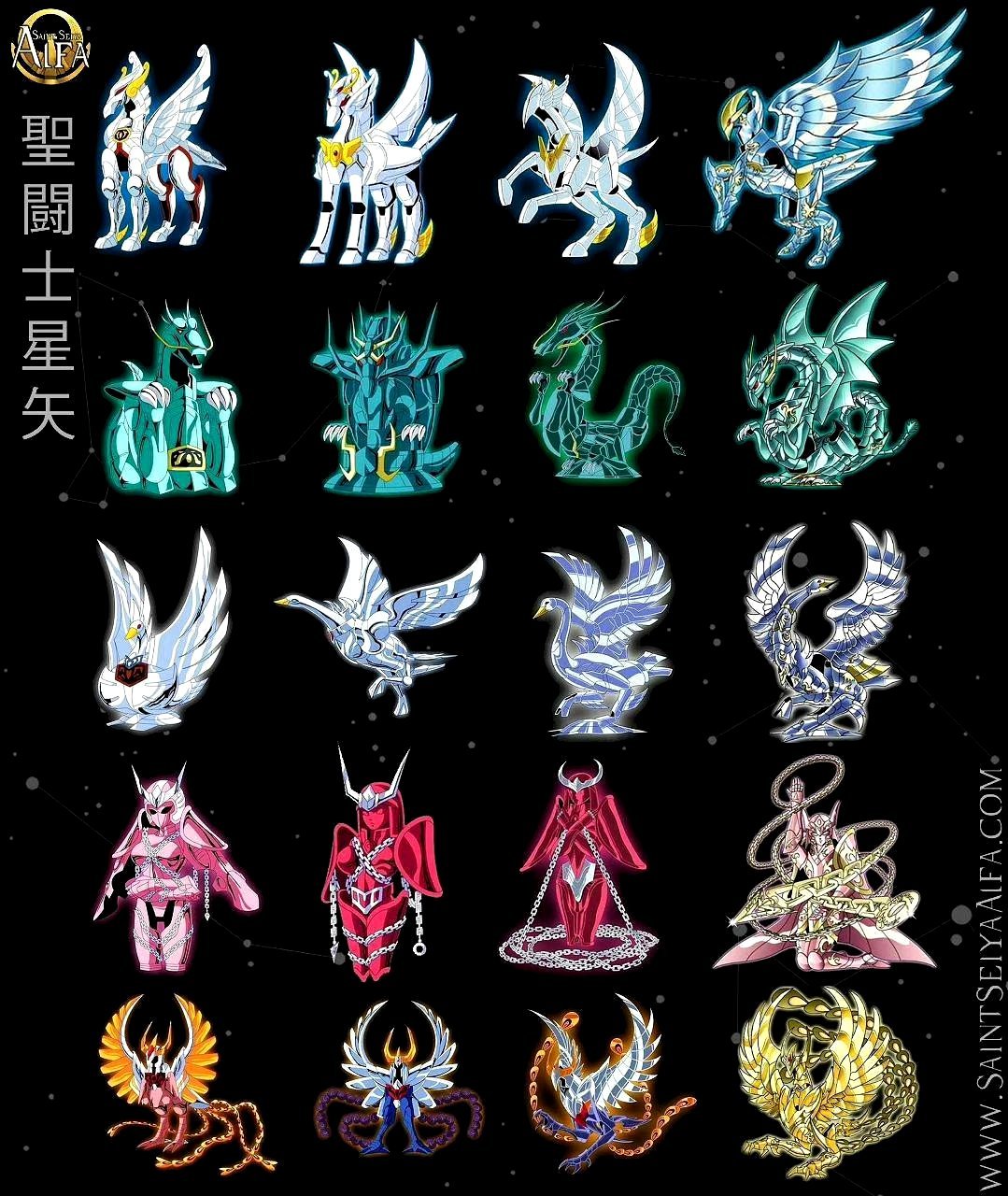 圣斗士星矢 青铜五小强 四个主要阶段的圣衣形态,by saintseiyaalfa.