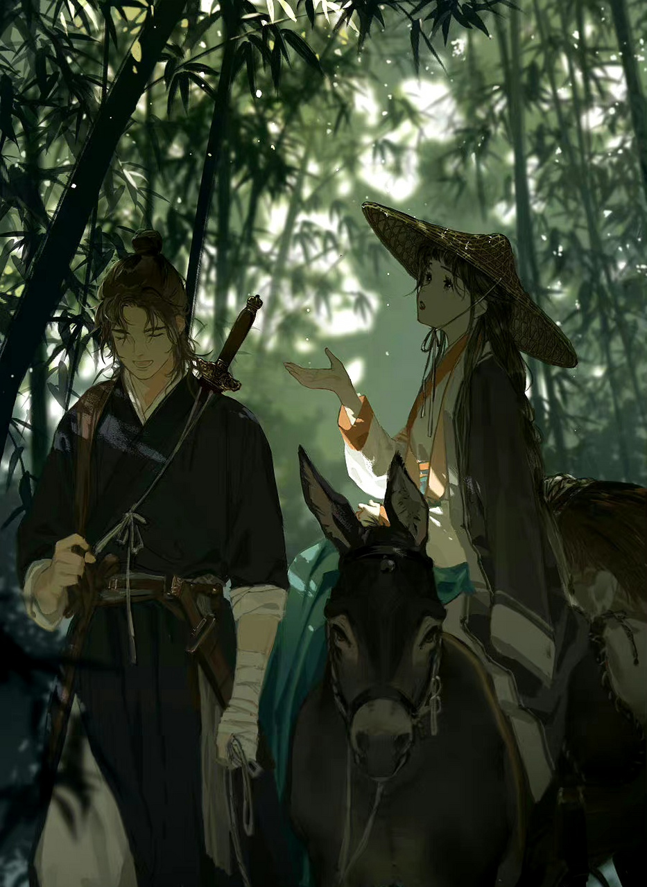 一组古风人物插画作品,描绘了青梅竹马,仗剑天涯等场景,by loli武士.