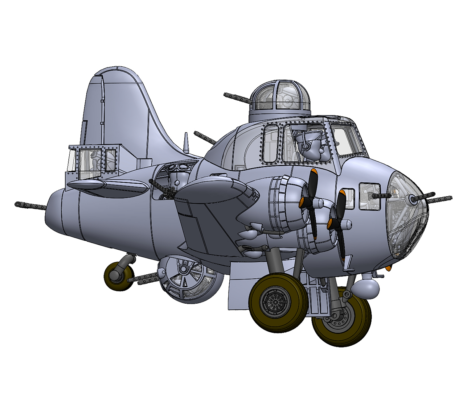 建模欣赏:拓城模型 q版 b-17"空中堡垒"轰炸机,机身内可以放入10个