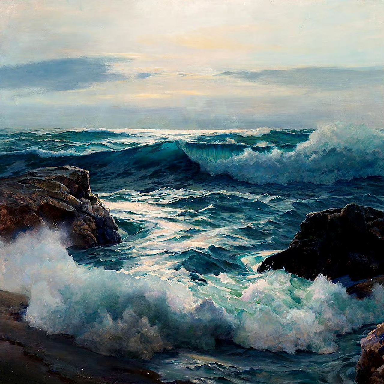 美国艺术家frederick judd waug海景油画作品欣赏,用写实的笔法描绘