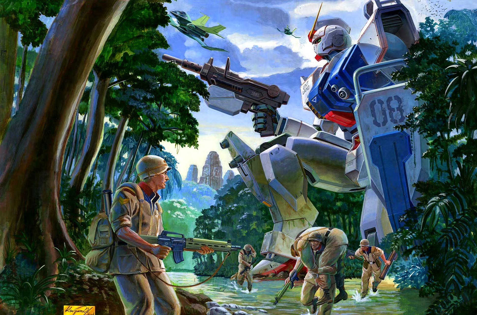 一组《机动战士高达 第08ms小队》插画,由小泉和明绘制,有浓厚的军模