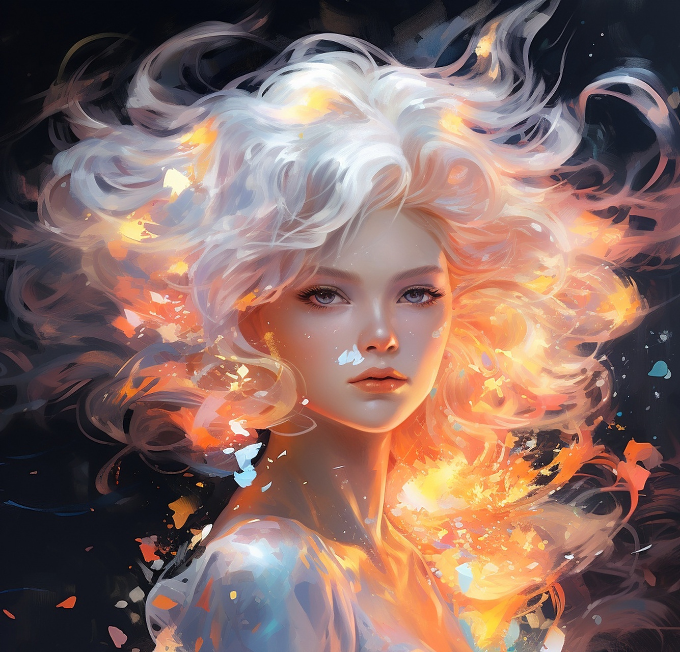 ai生成的一组主题为"炫彩女神"的人物插画作品,突出了光影与人物的