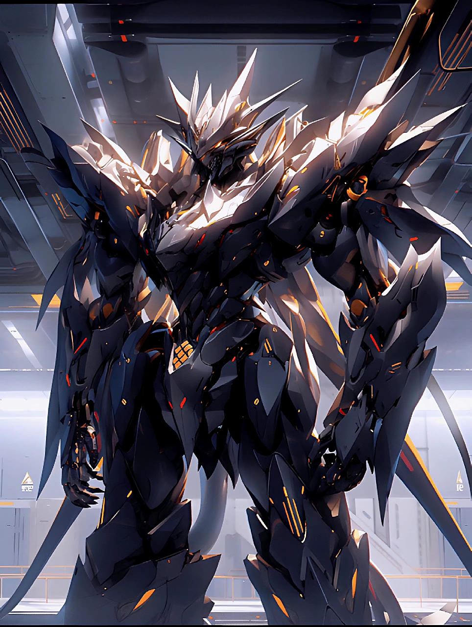 一组ai生成的机甲插画作品,金色与白色相间的外甲,华丽而帅气.