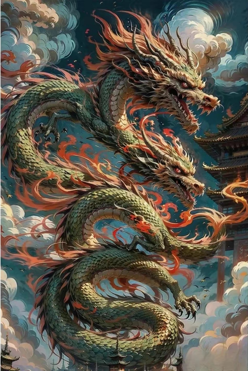 ai生成的一组东方神龙插画作品,龙腾四海,一跃千里,by midjourney.