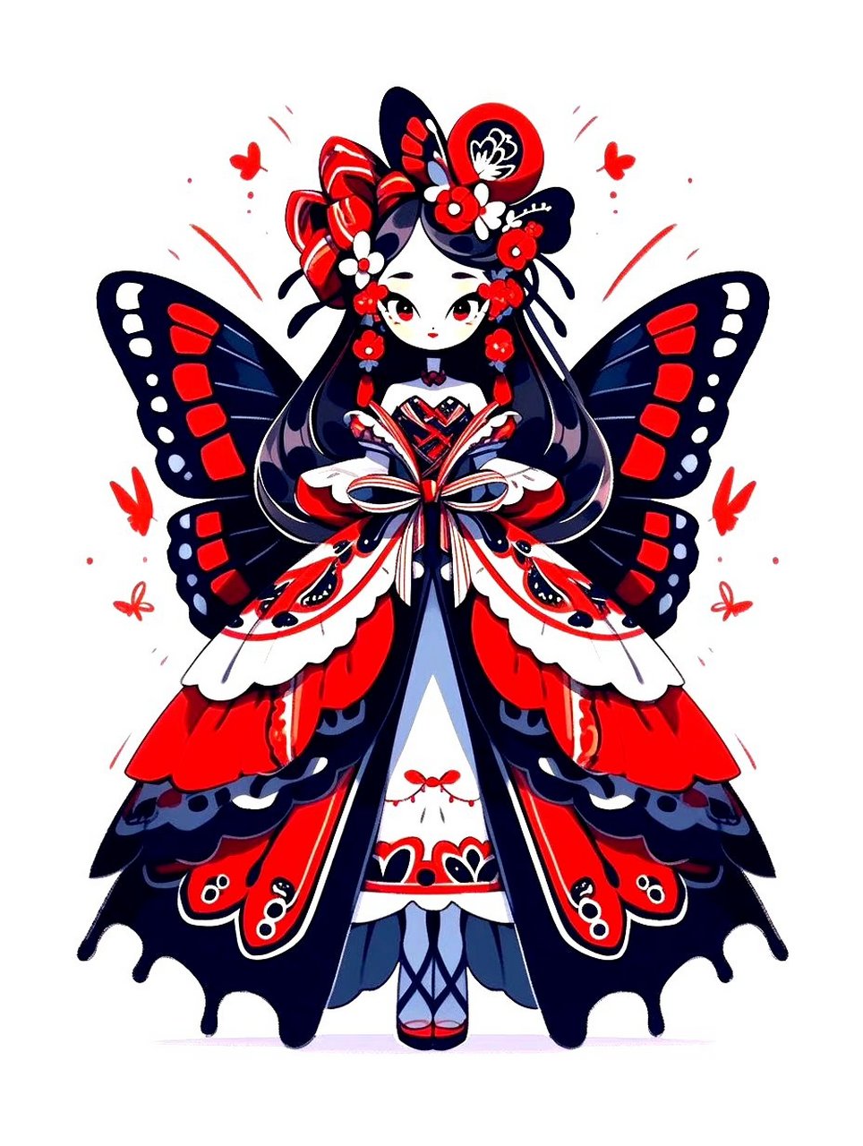 ai生成主题为《蝴蝶姑娘》的插画作品,有剪纸的风韵.