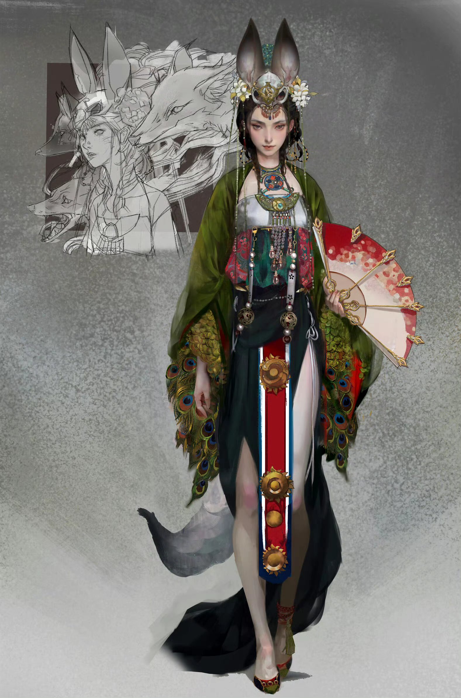 建模欣赏:狐雀, 再现了国风元素的巫女形象