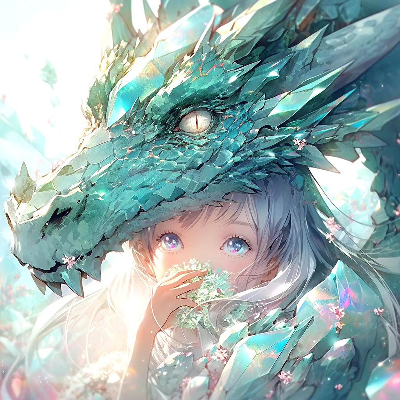 一组ai生成的插画欣赏,主题为"被龙保护的少女",龙与少女都十分的出色