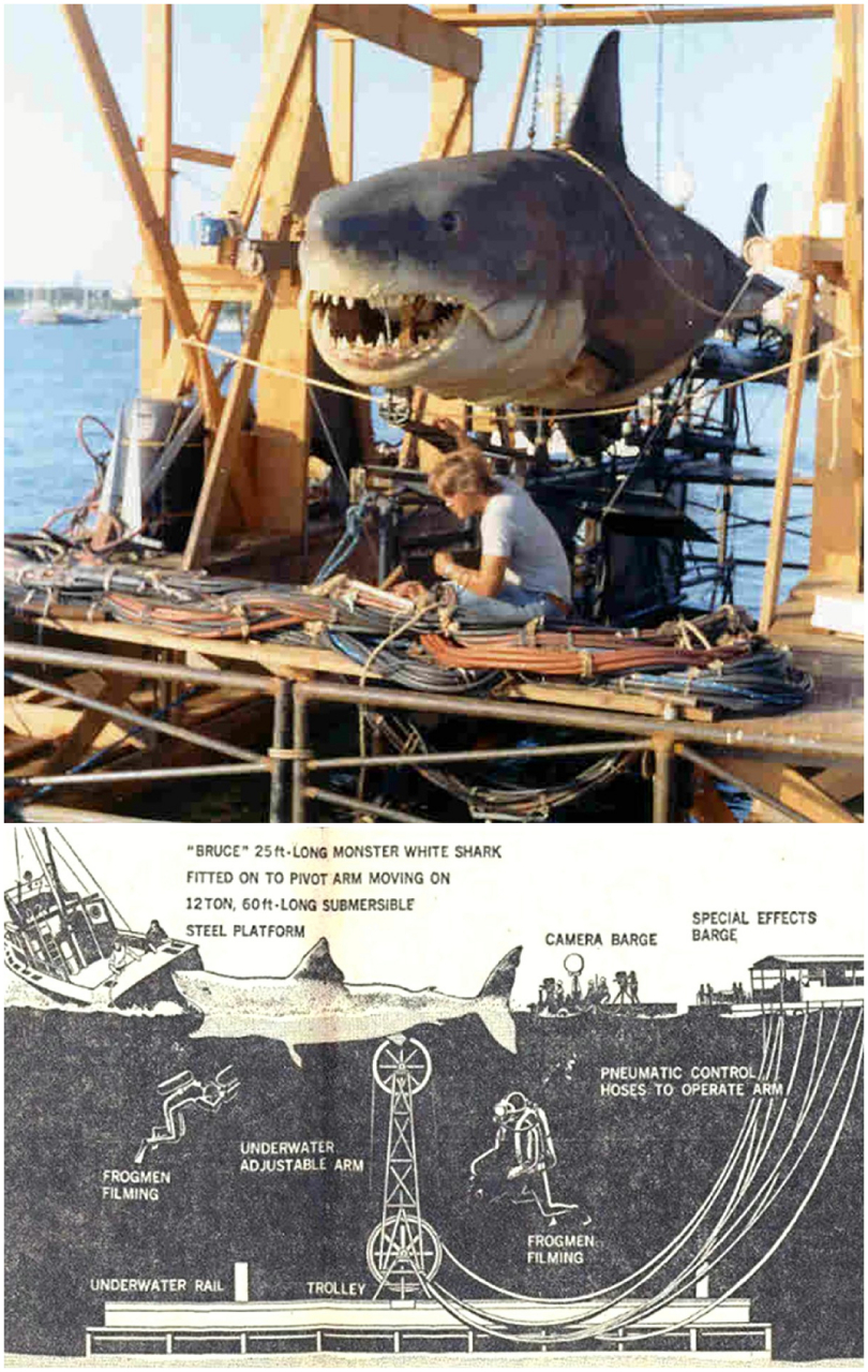 1975年斯皮尔伯格拍摄电影《大白鲨》时使用机械鲨鱼,做的相当逼真