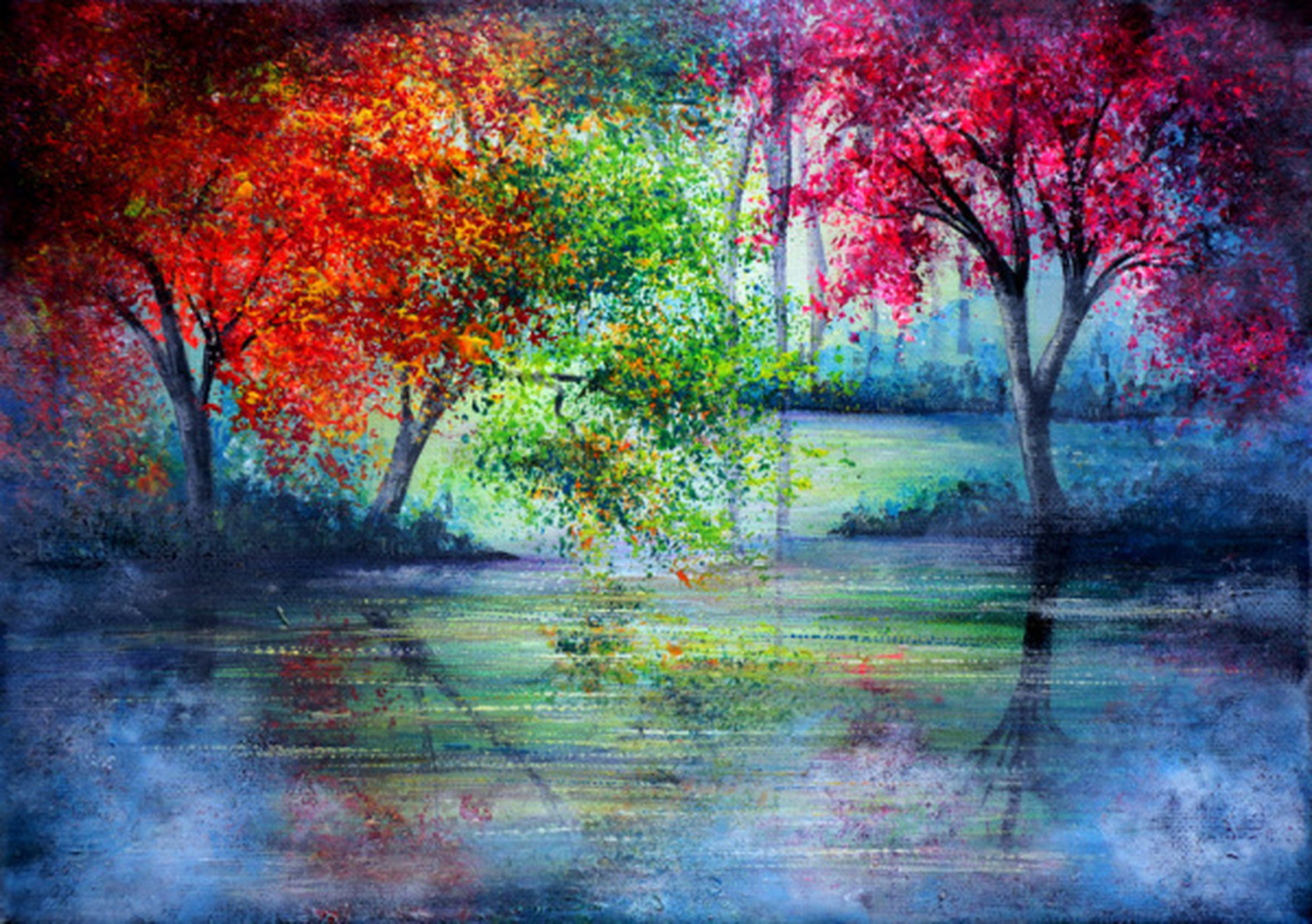 画师annmariebone风景作品欣赏,描绘了梦幻的树林与湖畔的景色.