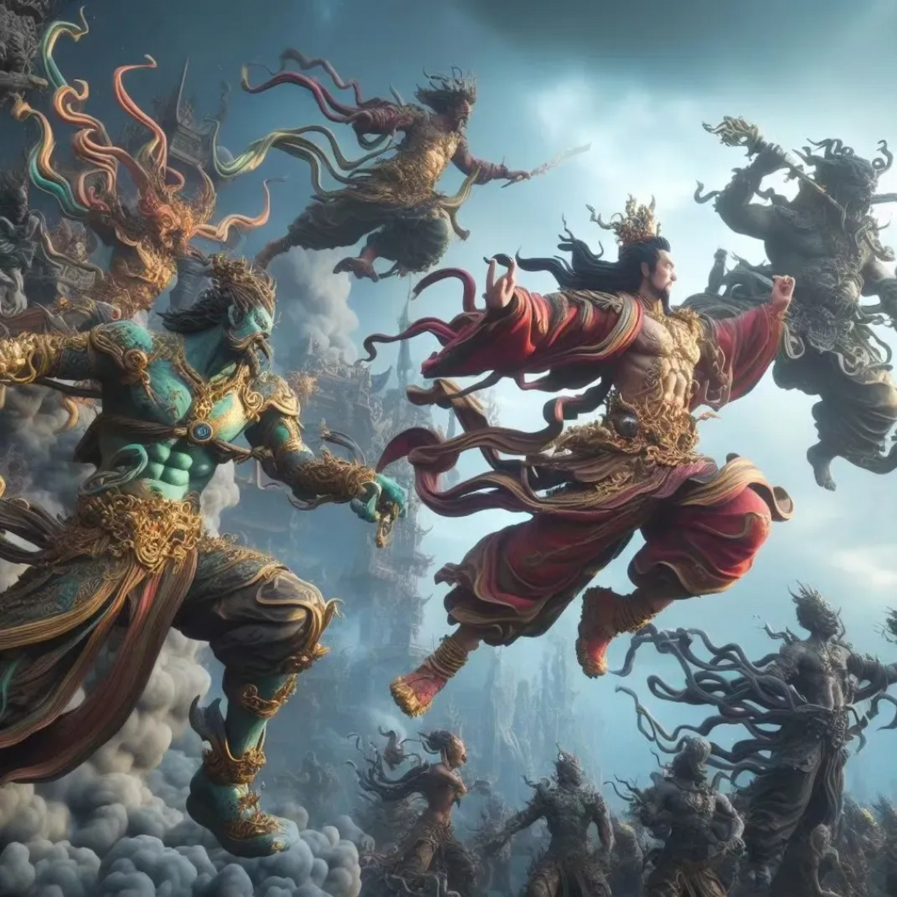 ai生成的一组神话场景作品,主题《众神之战》,画面十分恢宏大气.