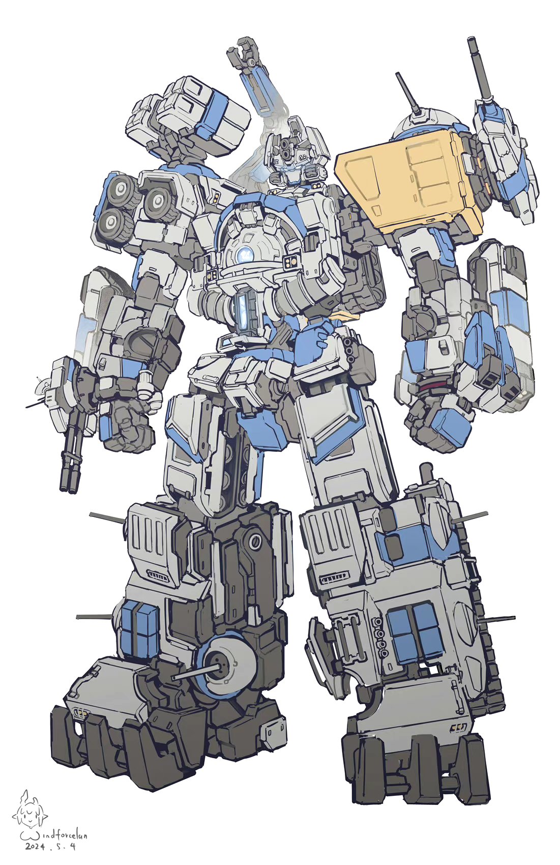 画师windforcelan绘制的一组机甲合体作品,将红色警戒中的作战单元