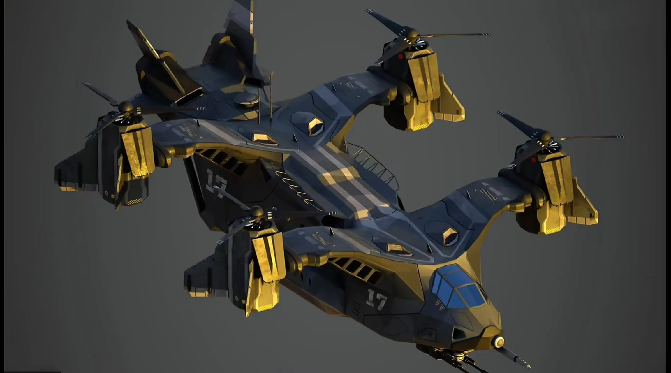 建模欣赏:四旋翼倾转旋翼机建模,兼具武装攻击与运输功能.