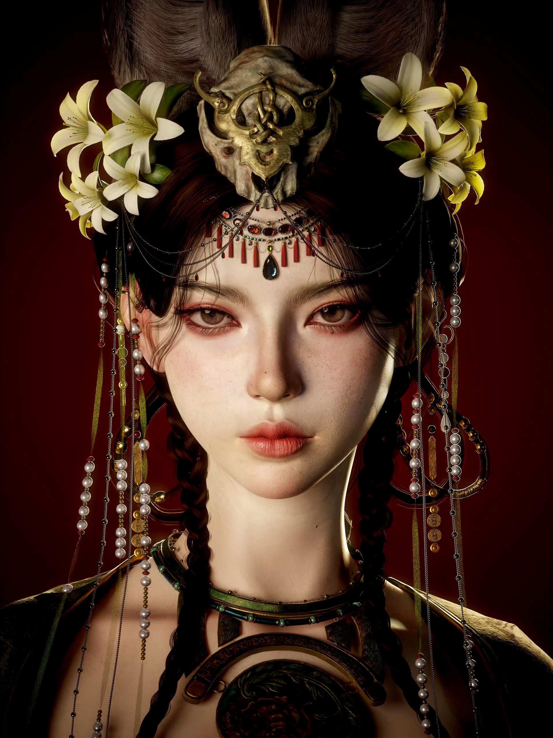 建模欣赏:狐雀, 再现了国风元素的巫女形象