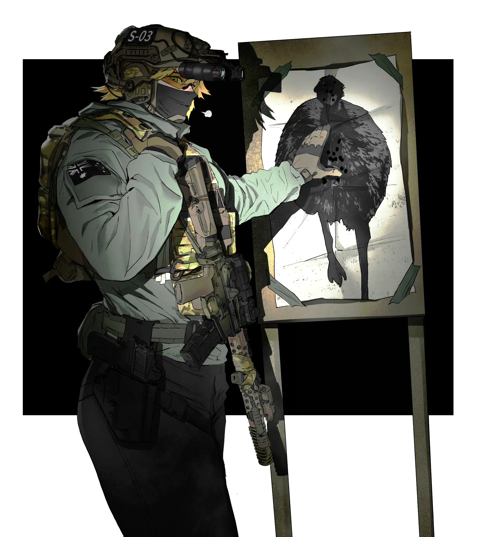 69绘制的一组动漫人物插画作品,描绘了使用各种武器的武装少女形象