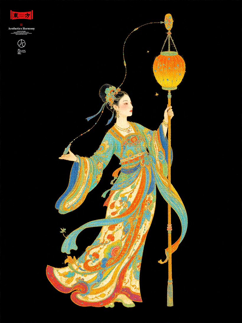 分享一组国风人物插画作品,描绘了元夕背景下飘渺的角色形象,与传统