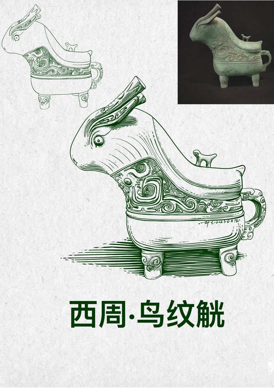 一组我国著名文物的线稿绘画作品欣赏,by 当年秦淮月.