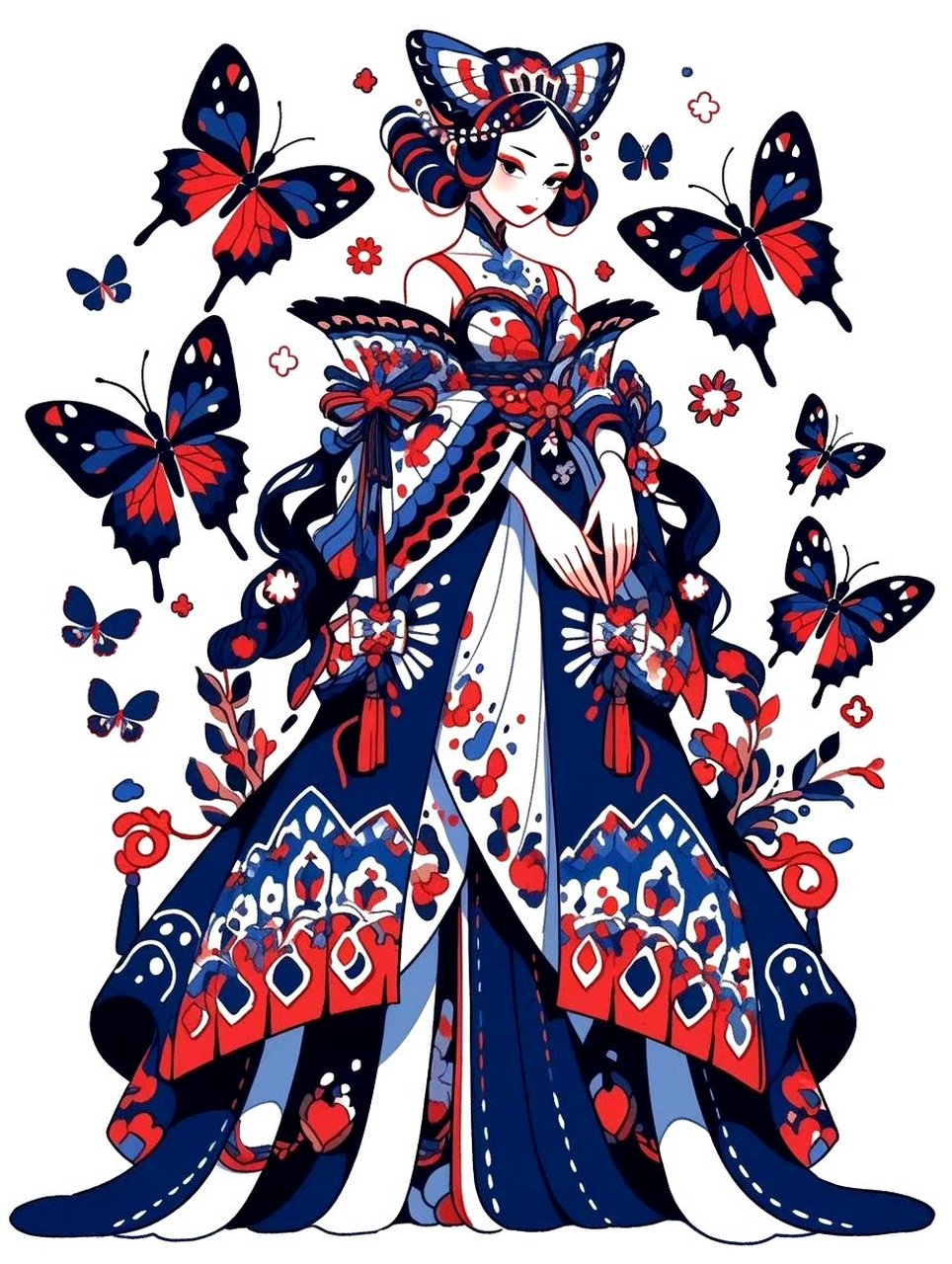 ai生成主题为《蝴蝶姑娘》的插画作品,有剪纸的风韵.