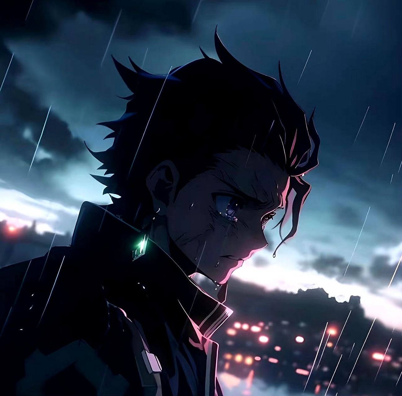 雨夜的动漫男主们,凭添了一份帅气,by midjourney.