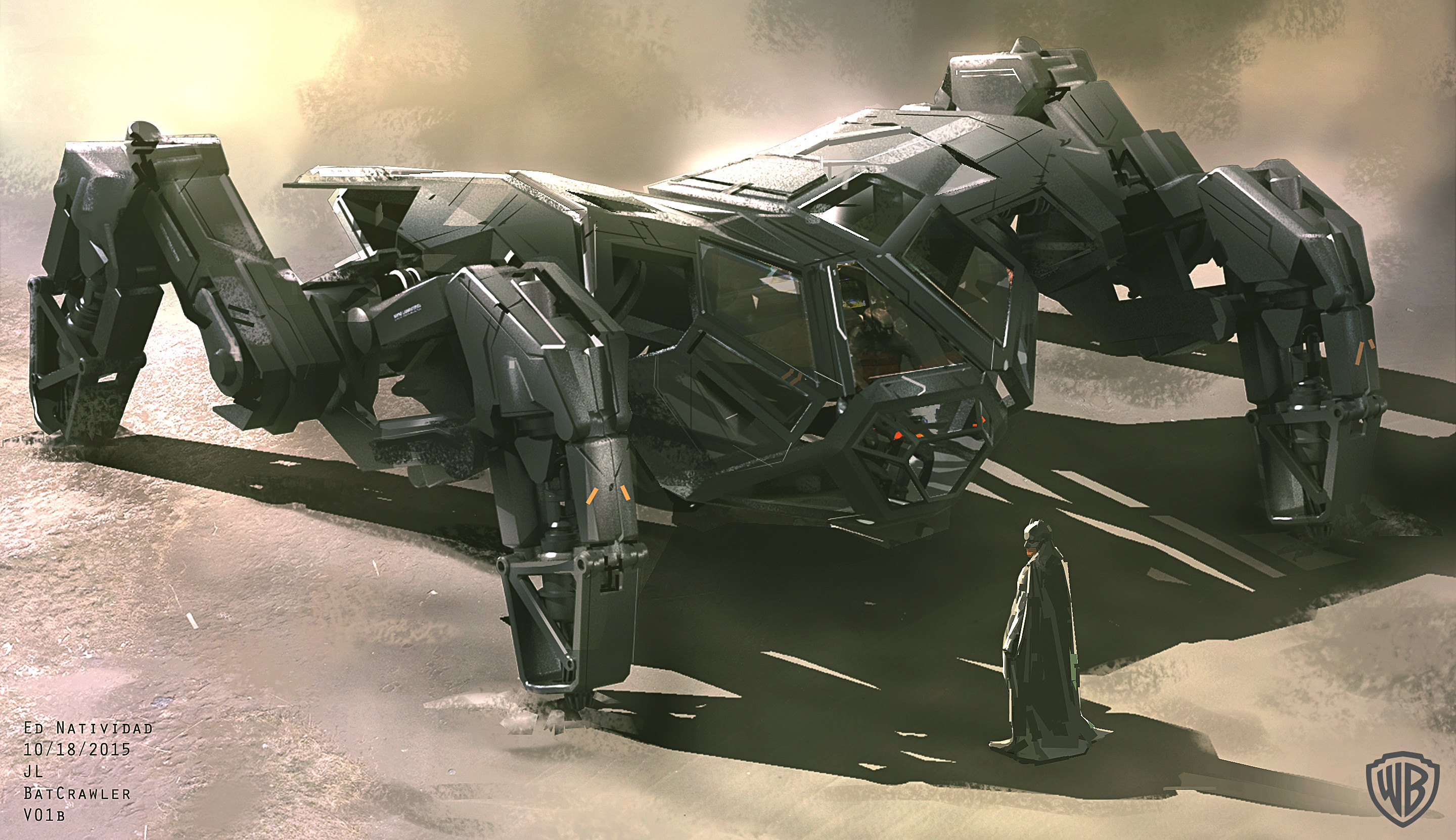 分享一组电影中的机械载具设计插画作品,展现了蝙蝠侠的自走战车与