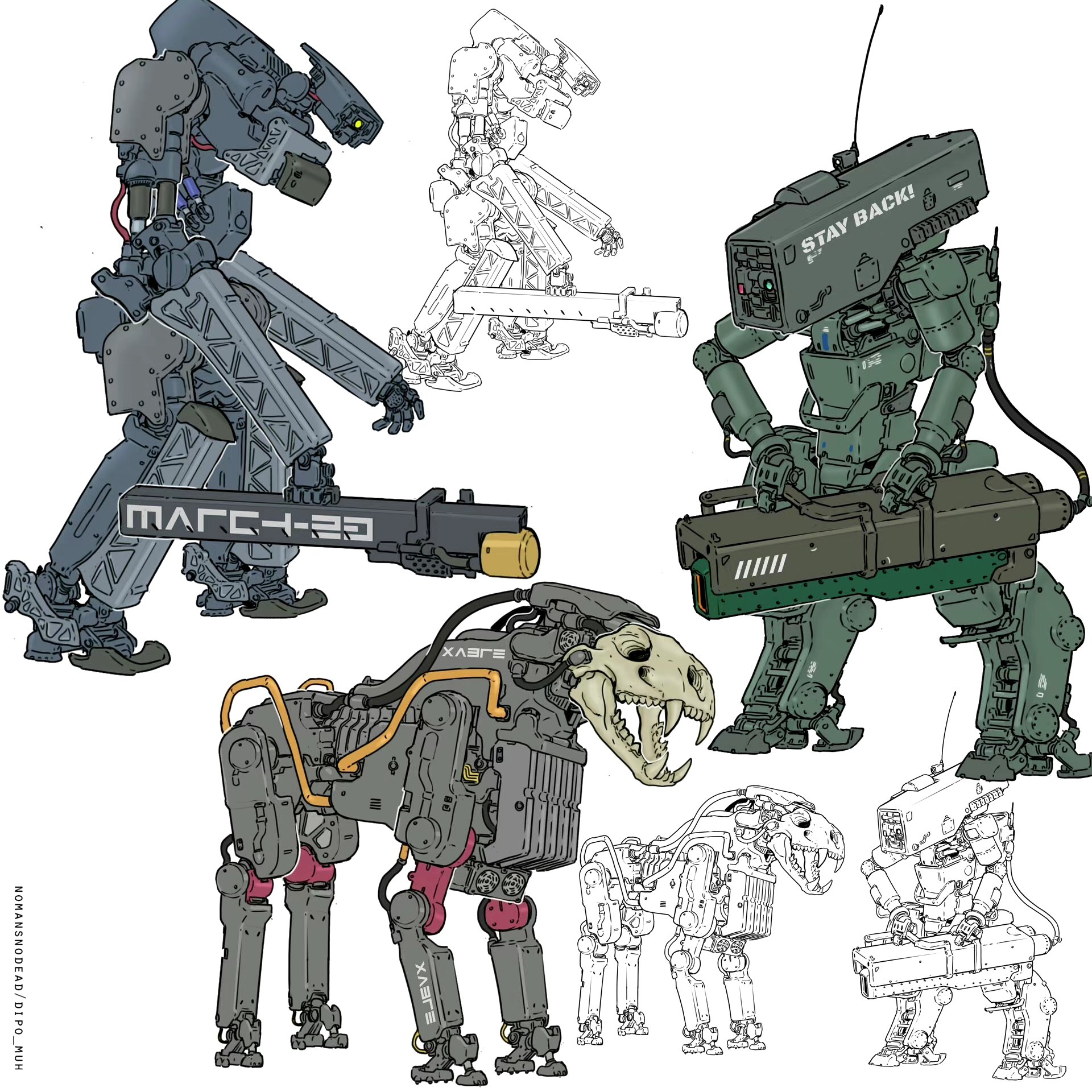 一组形态各异的动漫机甲设定插画欣赏,by dipo muh.