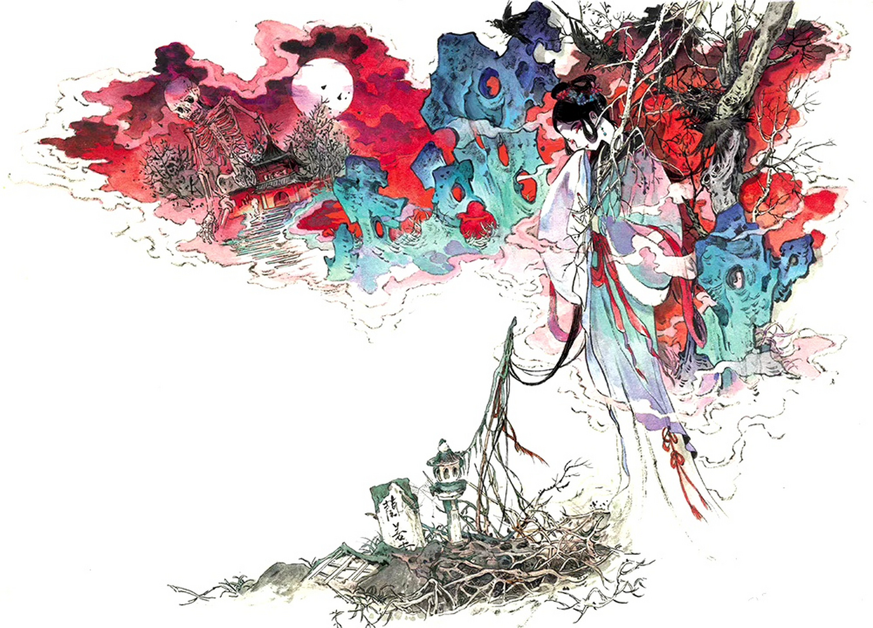 百度秋冬打卡挑战赛#画师九千坊绘制的一组《聊斋志异》插画作品.