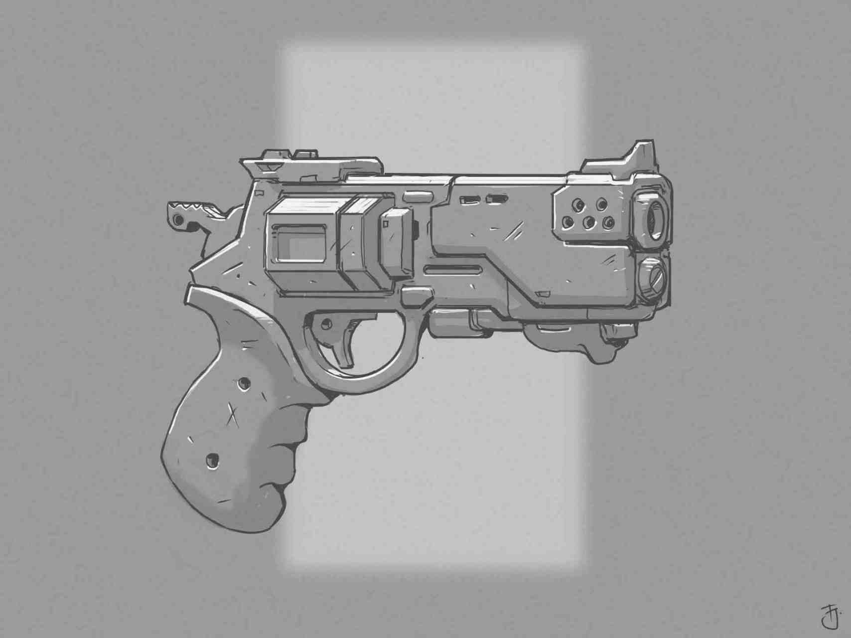 丹麦概念艺术家frederik jeppesen绘制的一组动漫枪械设计草图,武器