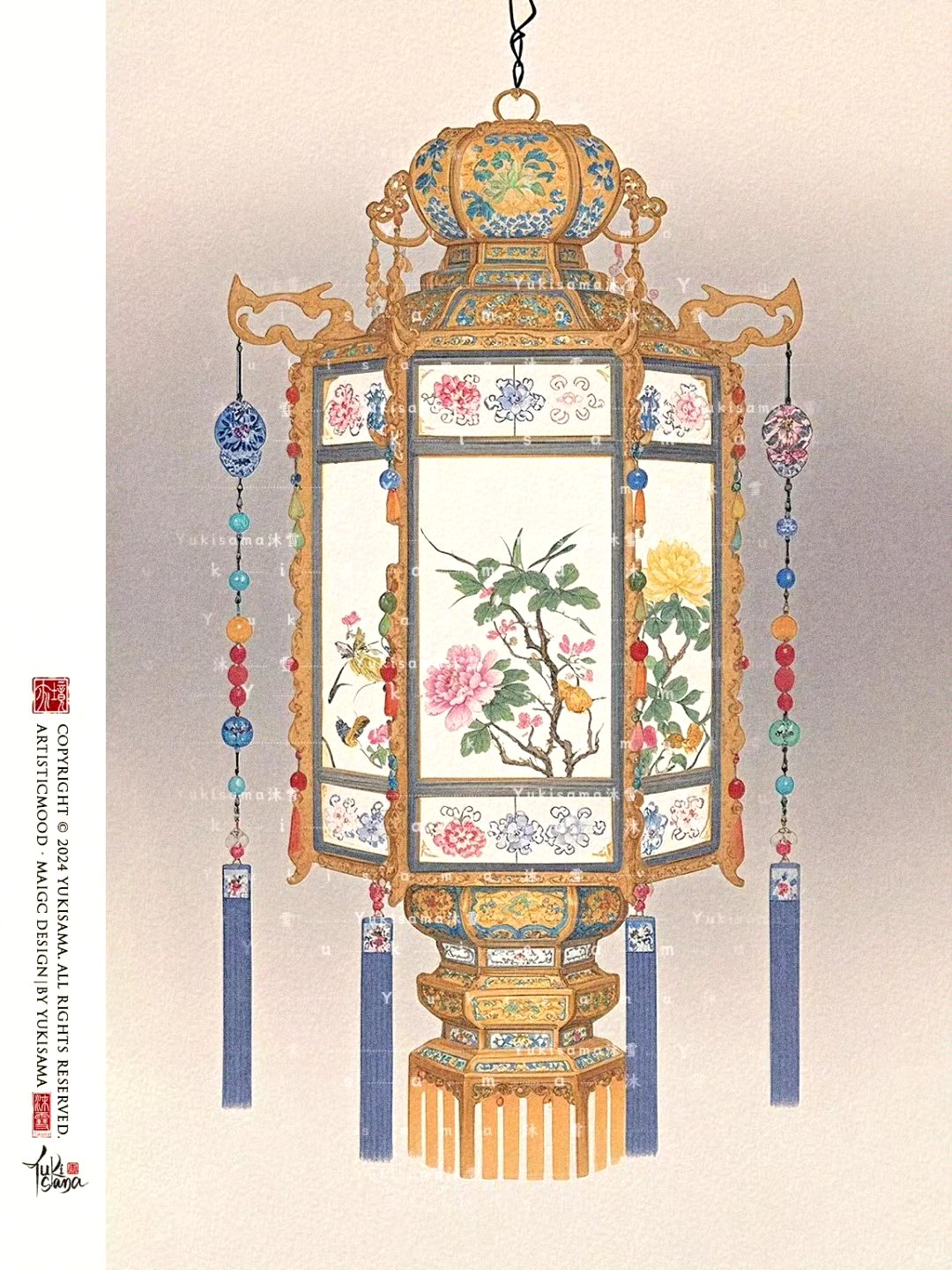 宫灯的正统造型为八角,六角,四角型的,各面画屏图案内容多为龙凤呈祥