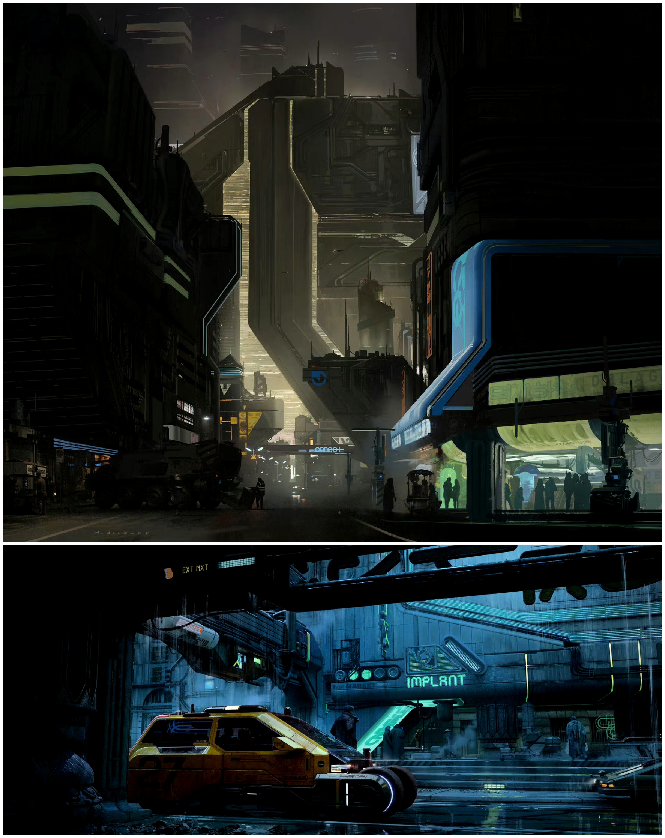 分享一组画师matt allsopp赛博朋克场景设计,冷峻的建筑与光怪陆离的