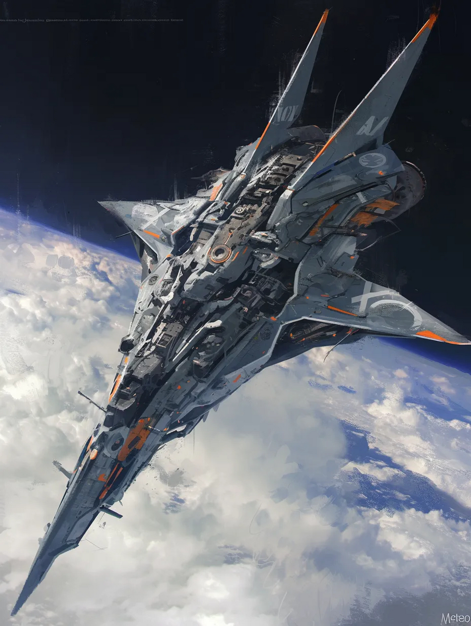 ai生成的一组空天战机插画作品,空天战机可以在大气