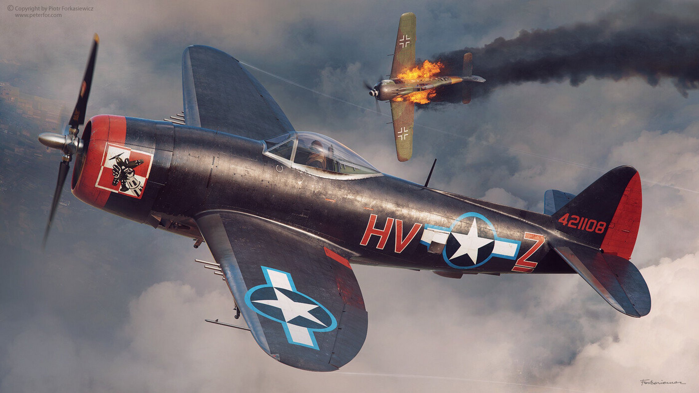 forkasiewicz飞行器插画作品欣赏,展现了一战与二战的战斗机和轰炸机