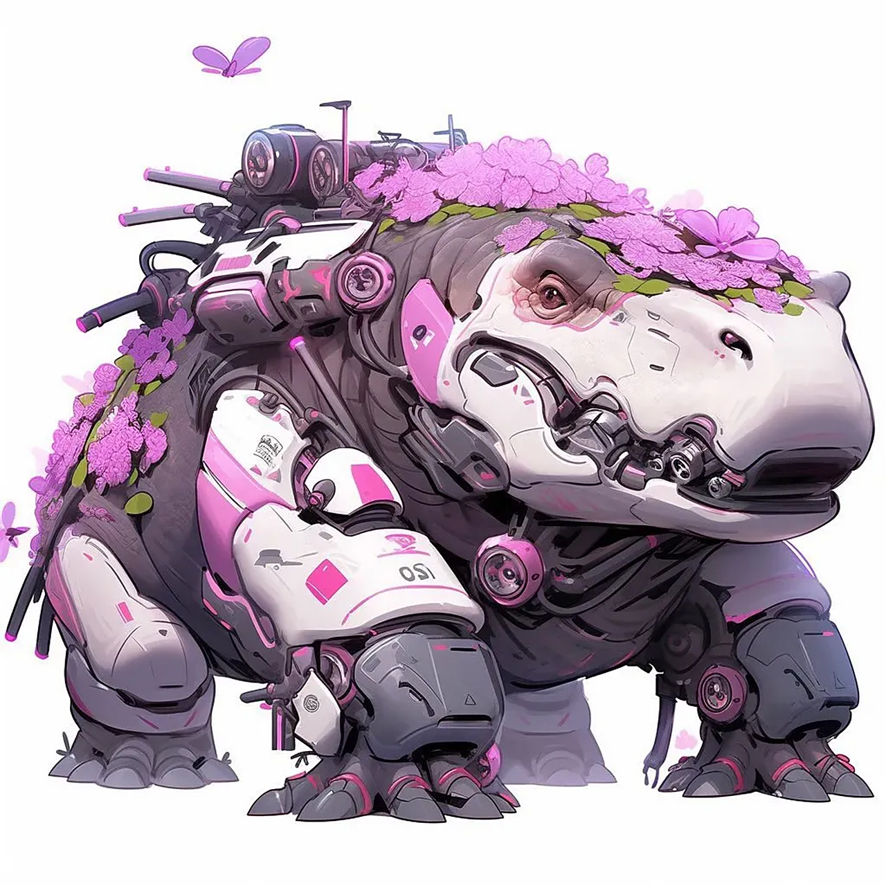 一组ai生成的粉色的机械兽插画欣赏,by midjourney.