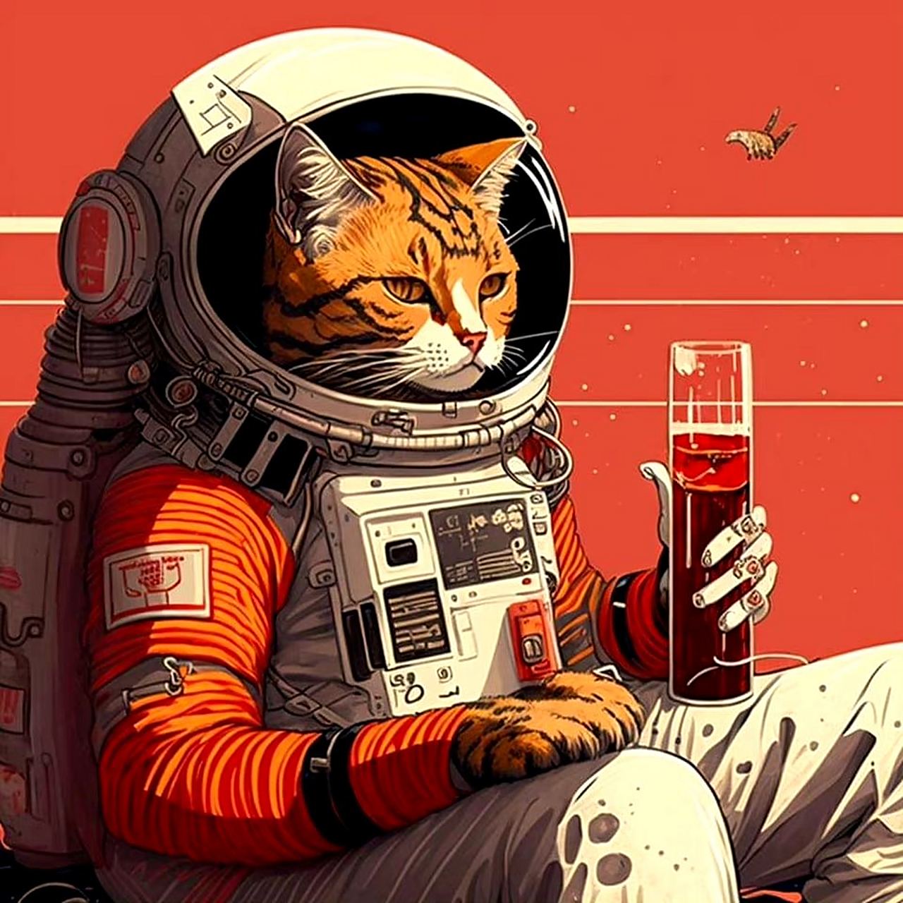 一组ai生成的科幻插画作品,猫猫宇航员,by midjourney.