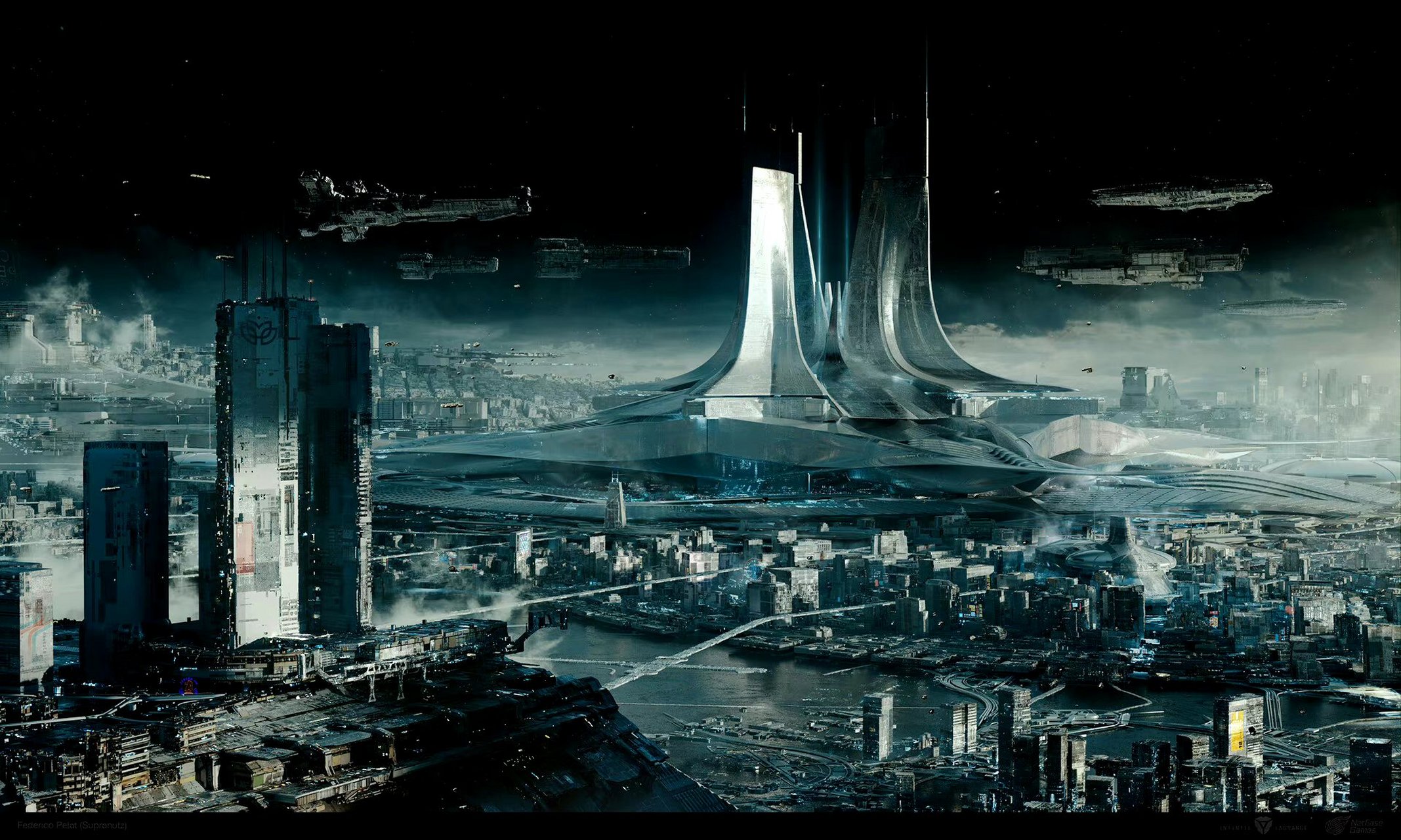 画师federico pelat科幻场景插画欣赏,描绘了繁忙的太空航线.