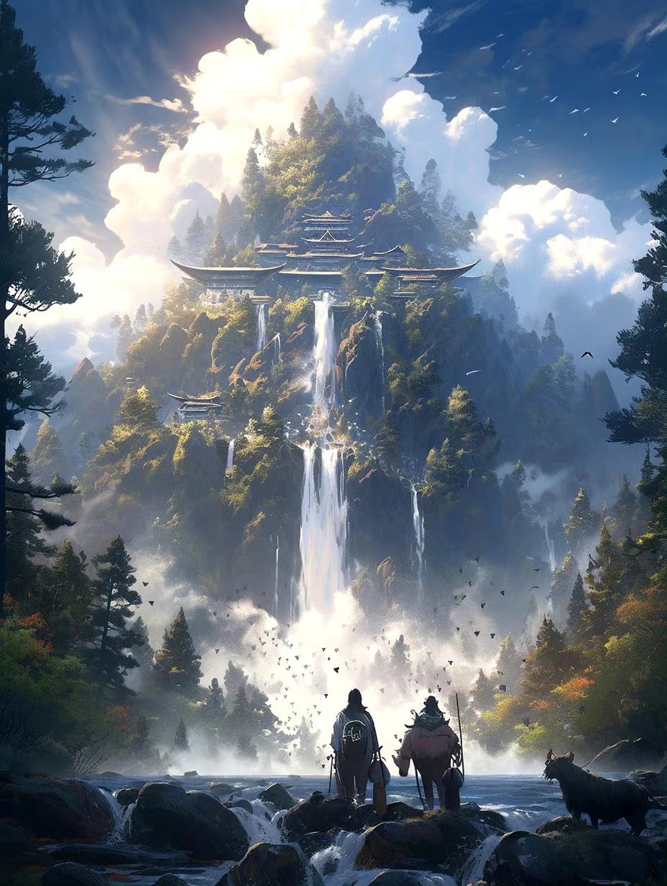一组ai生成的奇幻风景插画作品,主题为山海经-堂庭山 676767,by