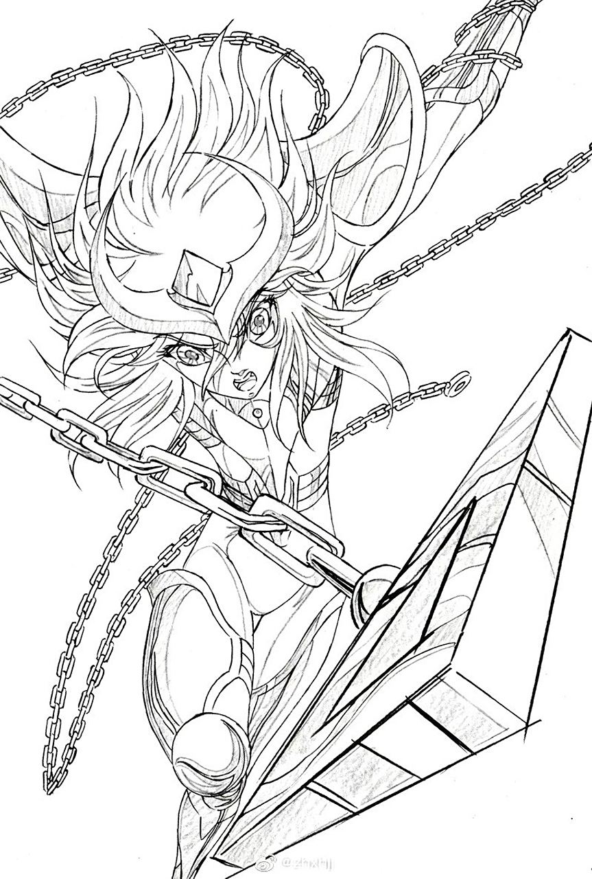 一组东映原画师西野文那绘制的圣斗士星矢线稿欣赏,动画角色设计就是