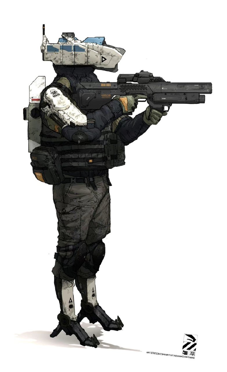 画师nivanh  chanthara科幻作品欣赏,人形机甲作战小队.