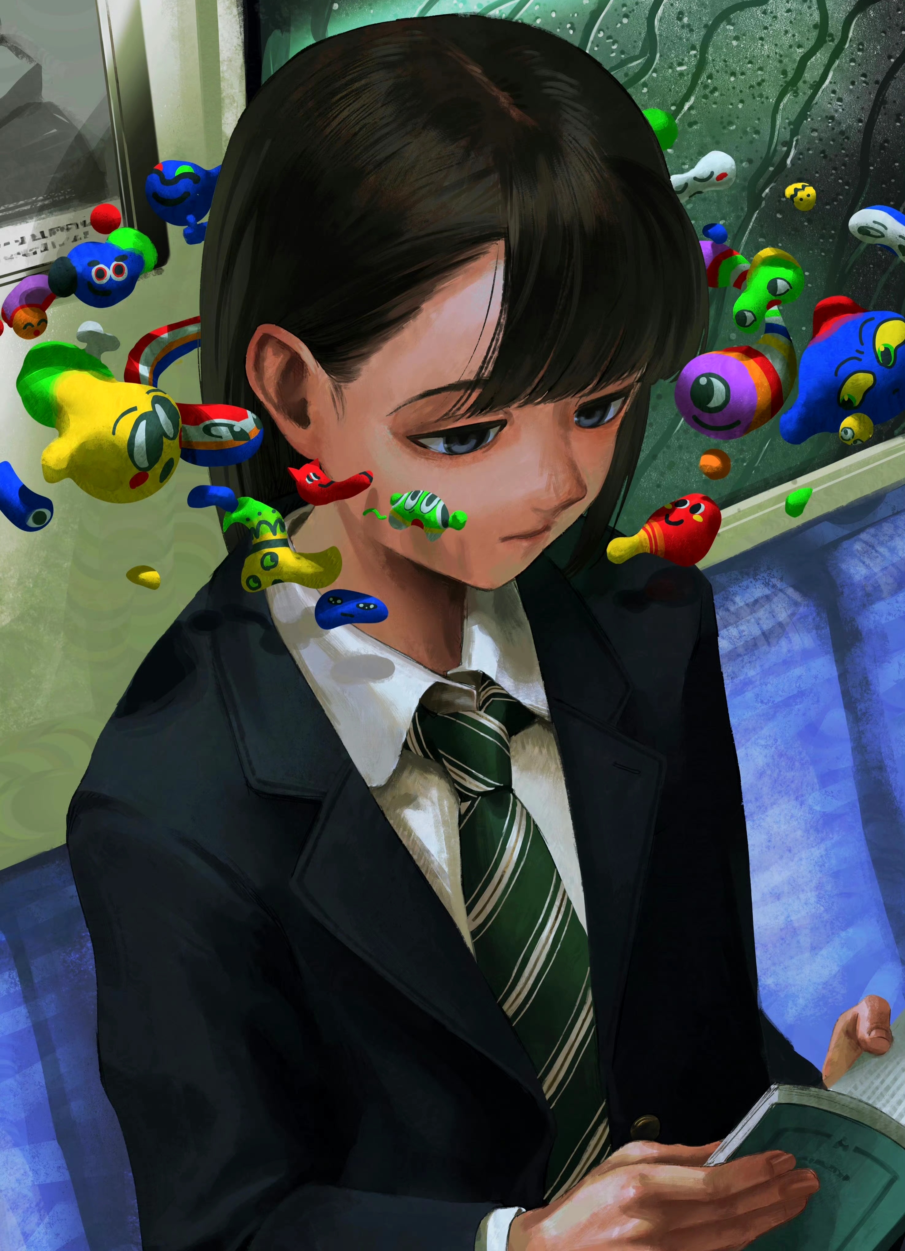 营造出迷离的氛围,传递出内敛的情感和深大透视动漫透视动漫人物插画