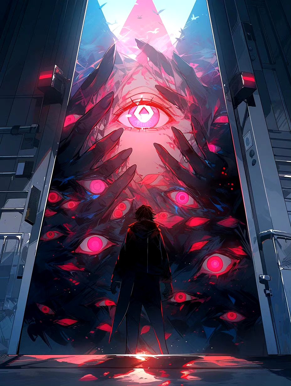 一组ai生成的奇幻场景作品,主题为"异界之门",有动画铃芽户缔的风格.