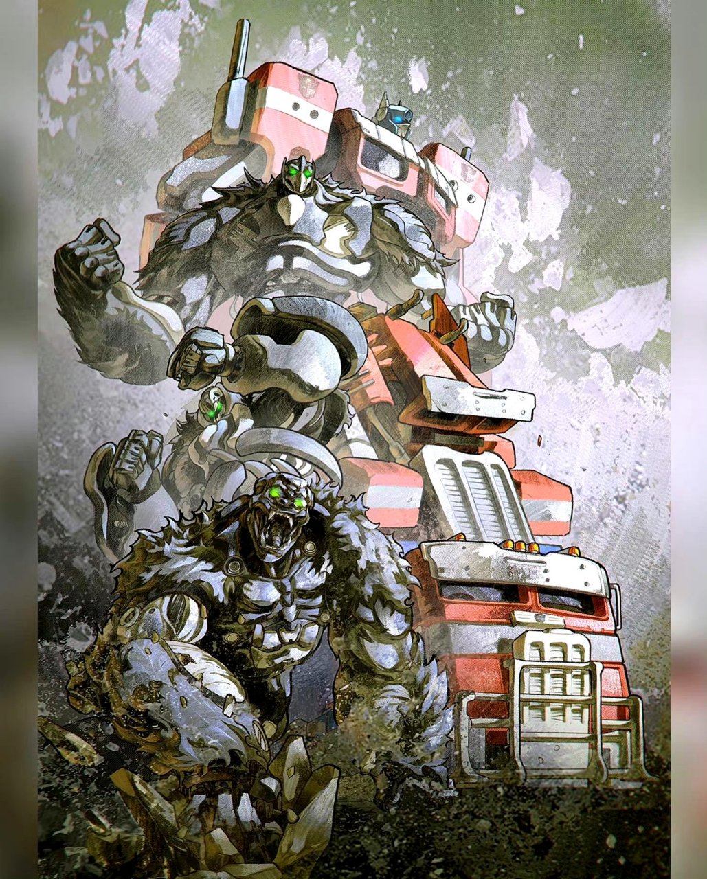 画师warrick wong创作的变形金刚超能勇士崛起的角色插画,多了些二