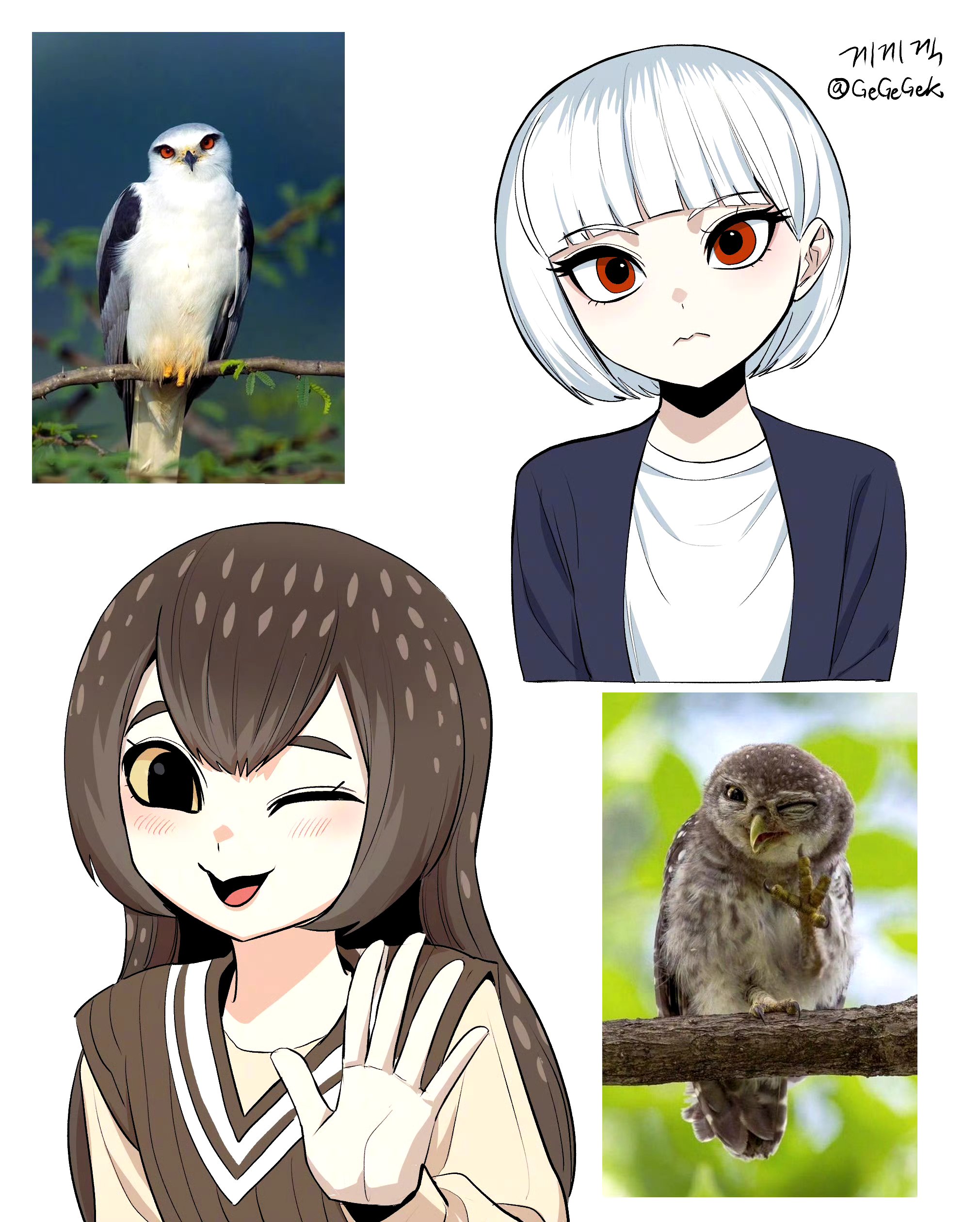 画师gegegek绘制的动物拟人插画作品,将各种动物转化为可爱的动漫角色