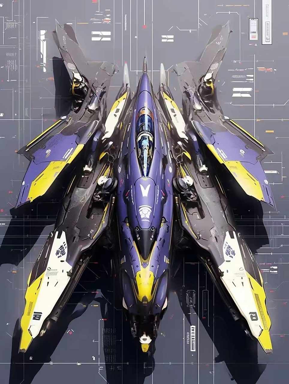 一组形态各异的科幻风格战机欣赏,由ai生成,采用了多翼面的布局.