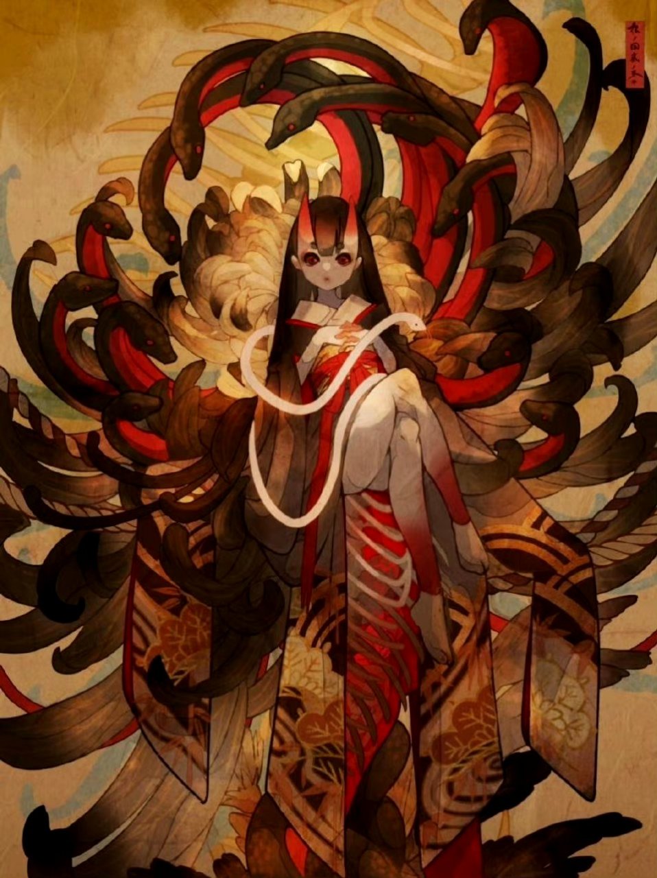 画师七原しえ奇幻角色插画欣赏,展现了华丽而细腻的人物服饰与场景.