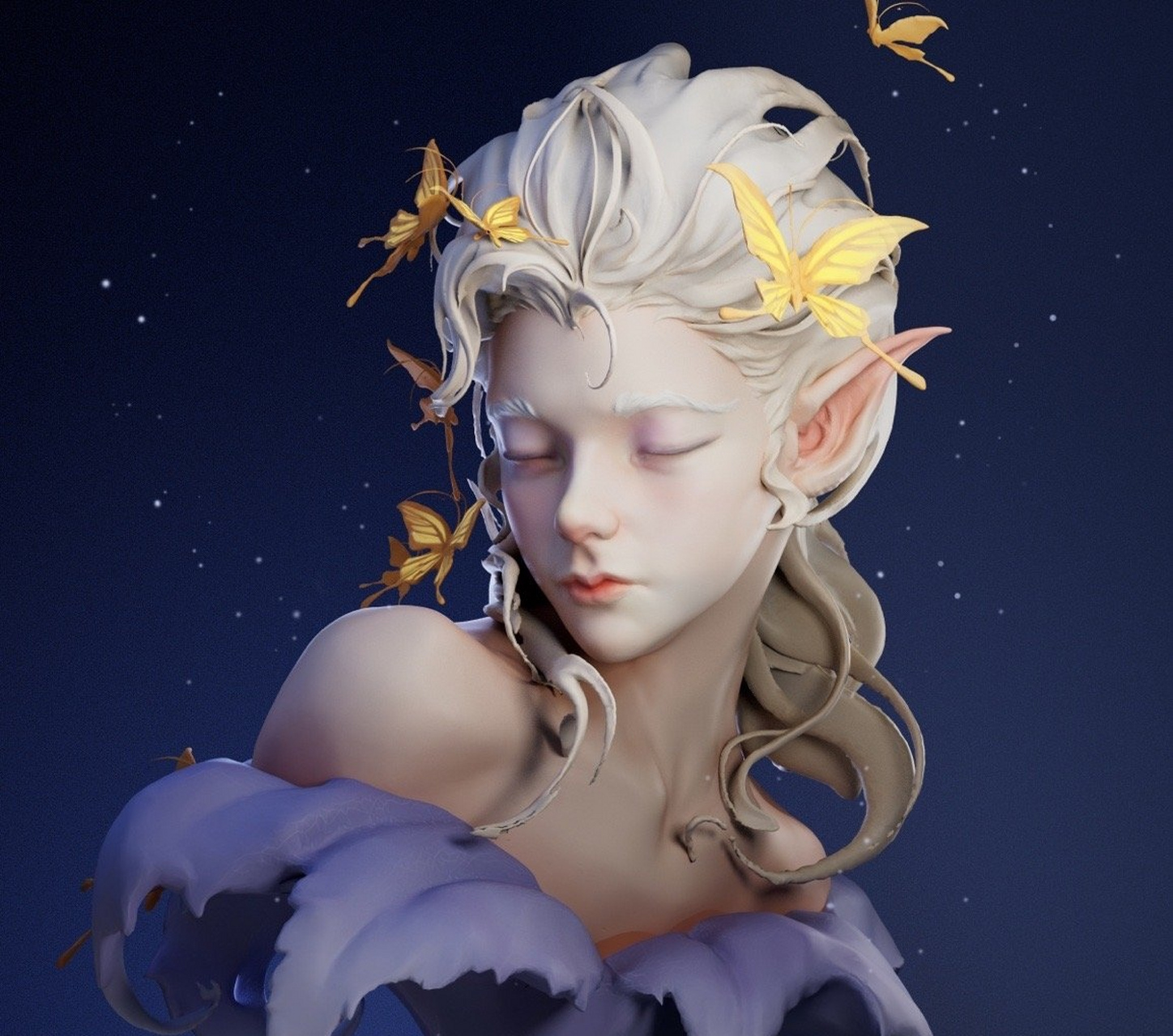 建模欣赏:沉睡的精灵,模型师 小圣不吃辣.#动漫# #模型# #二次元