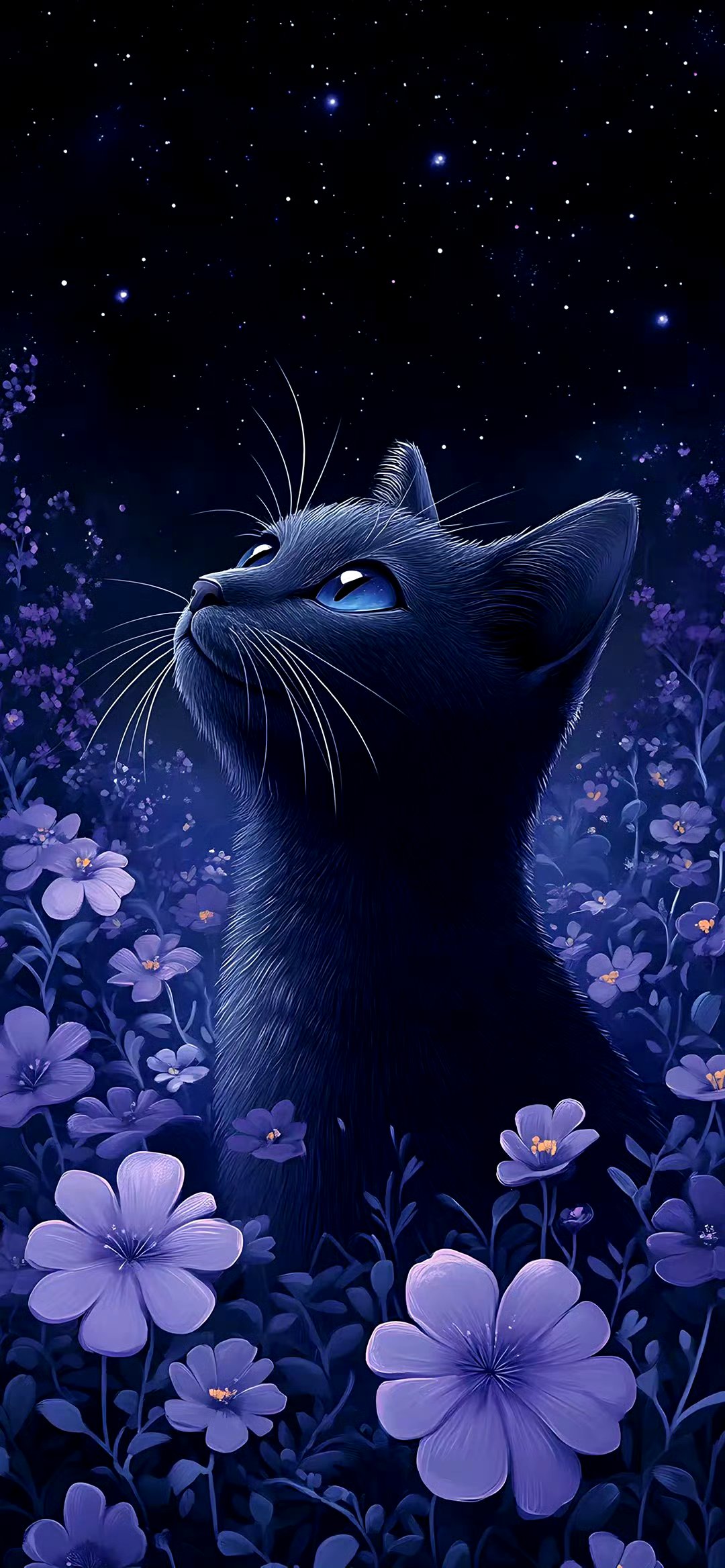 分享一组动漫猫咪插画作品,描绘了它们仰望星空的场景