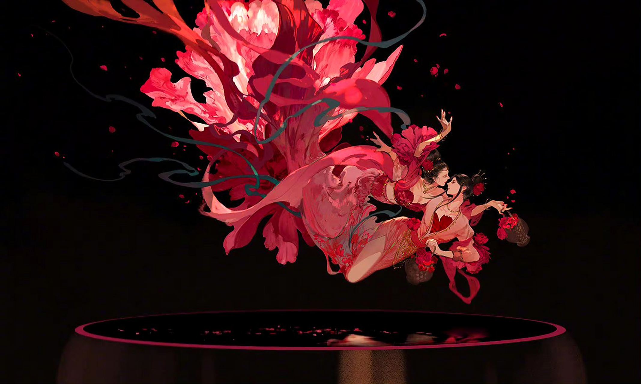 组以红色为主题的古风人物插画,展现了旺盛向上的生命力,by 伊吹五月