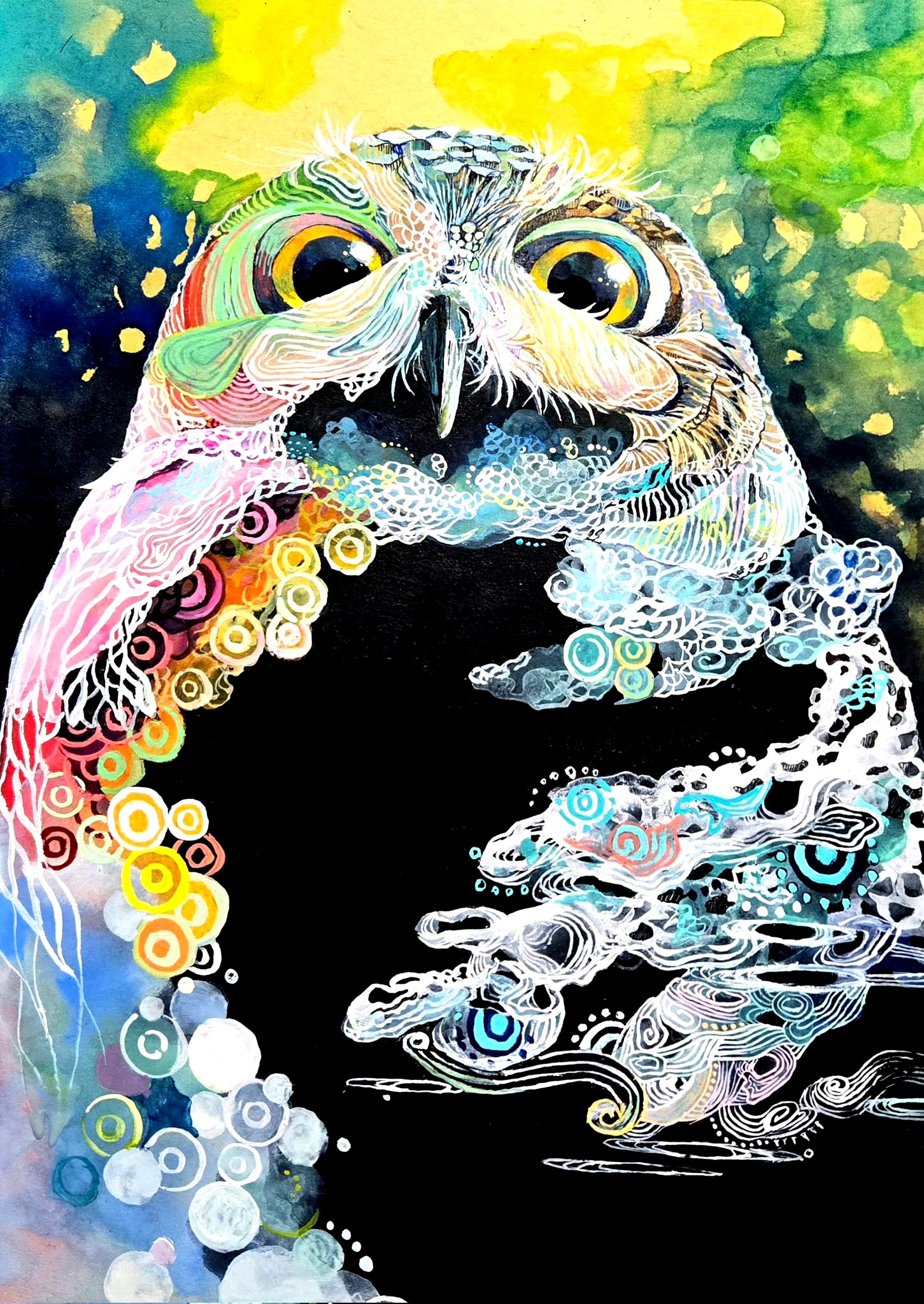 艺术家平林智志绘制的一组动物绘画作品,用绚丽的色彩与图案描绘出