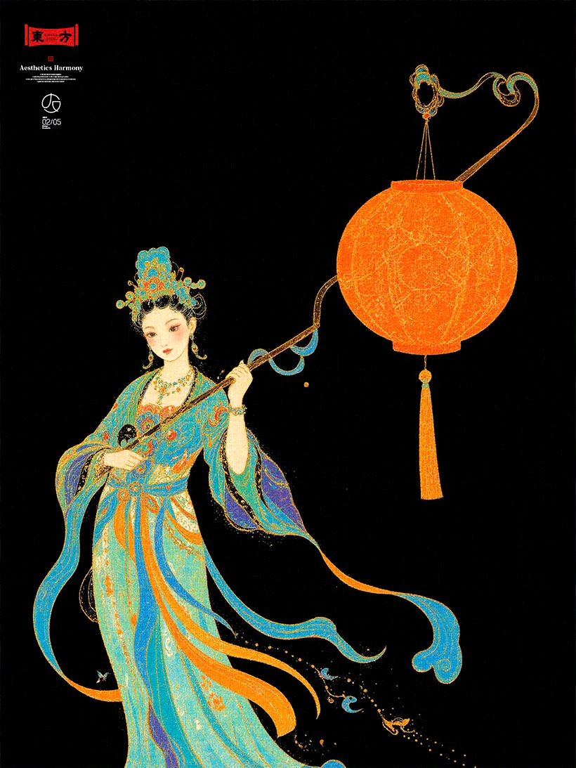 分享一组国风人物插画作品,描绘了元夕背景下飘渺的角色形象,与传统