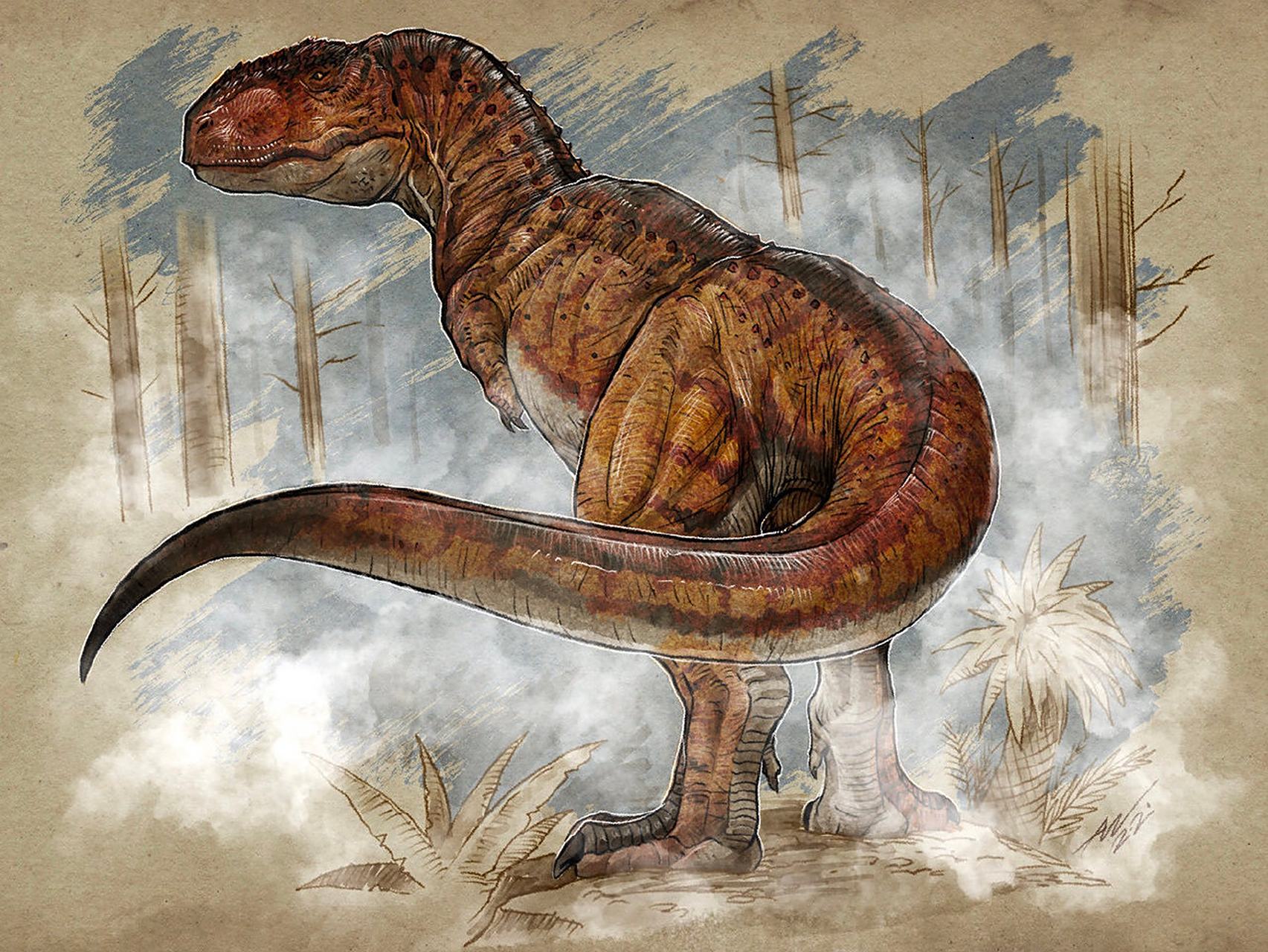 n古生物绘画作品欣赏,描绘了以恐龙为代表的中生代动物,展现了动态的