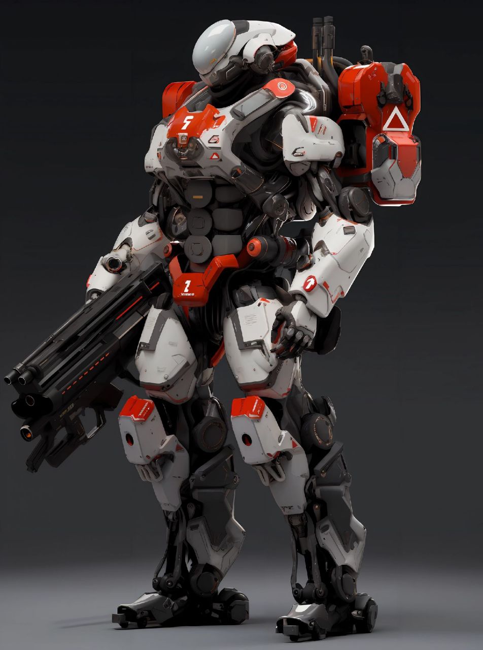 一组ai生成的机甲设计作品,采用了外骨骼穿戴的方式,可以增强作战人员