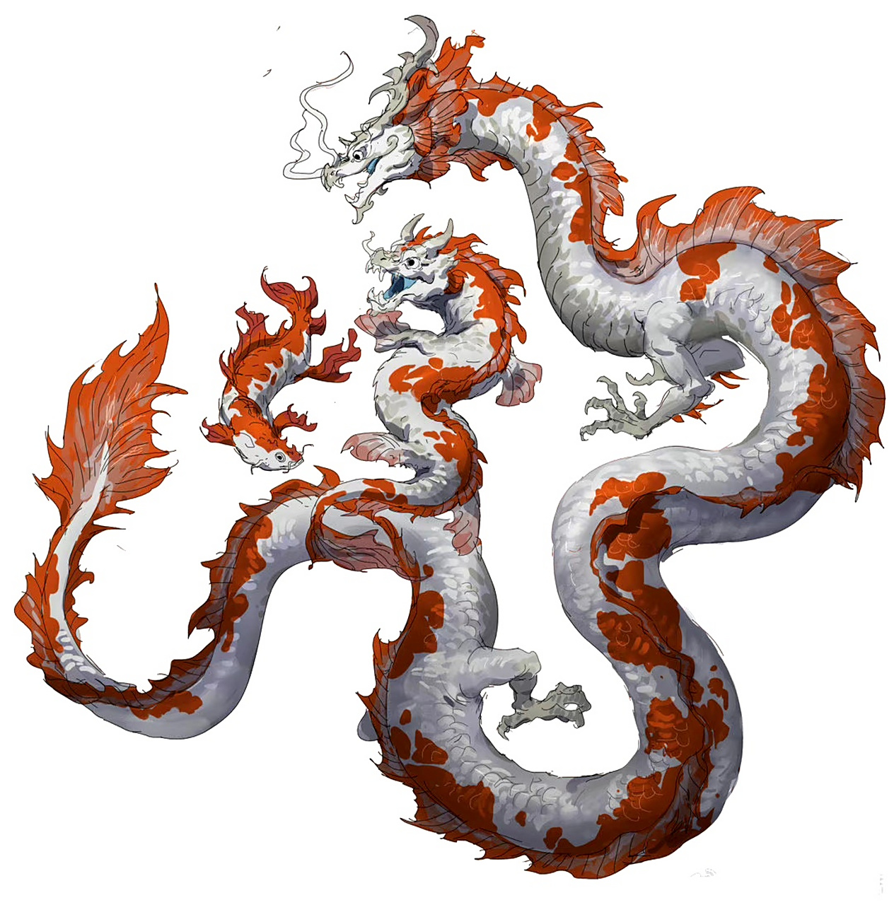 一组形态各异的神龙插画作品,用现代笔法重新诠释了神话生物,by